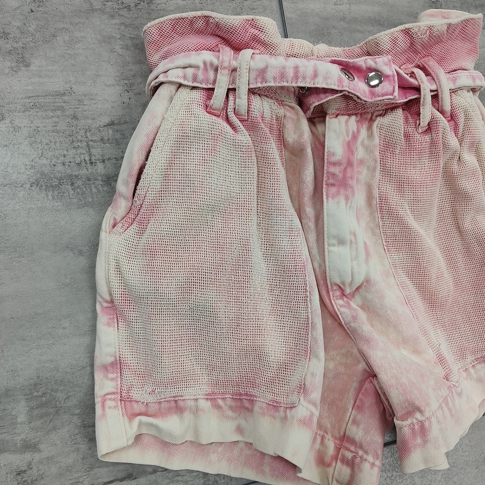 Free People Women's Olivia Pink Acid Wash Distressed Paper bag Shorts Size 27 - Picture 2 of 11